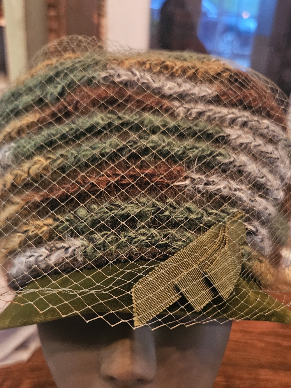 Vintage Women's Multicolor Knit Hat with Decorative Veil